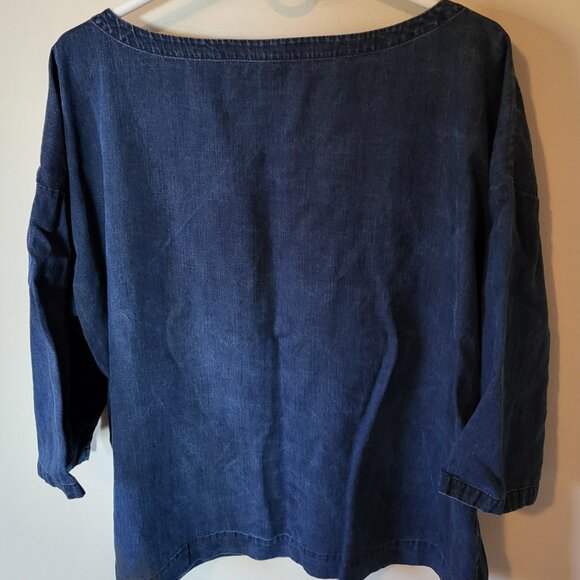 Eileen Fisher bateau neck denim top - Picture 2 of 5